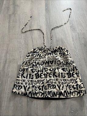 Graphic Black & White Drawstring Halter Camisole